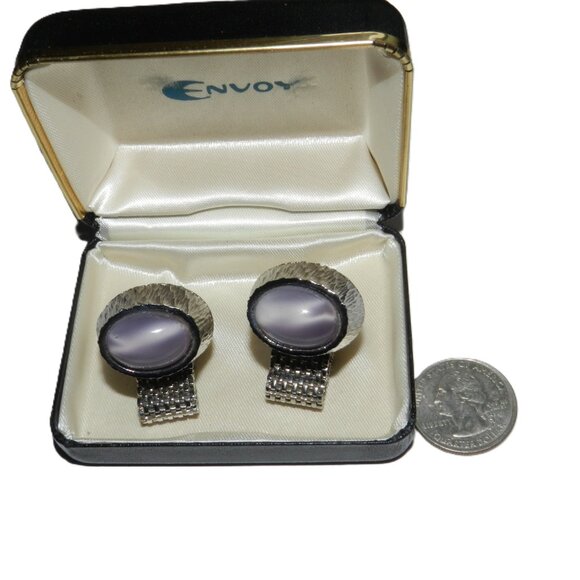 Vintage Envoy Blue Stone Cufflinks With Box Mens Jewelry Accessory - Picture 7 of 10